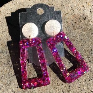 Pink and white glittery/sparkly geometric earrings